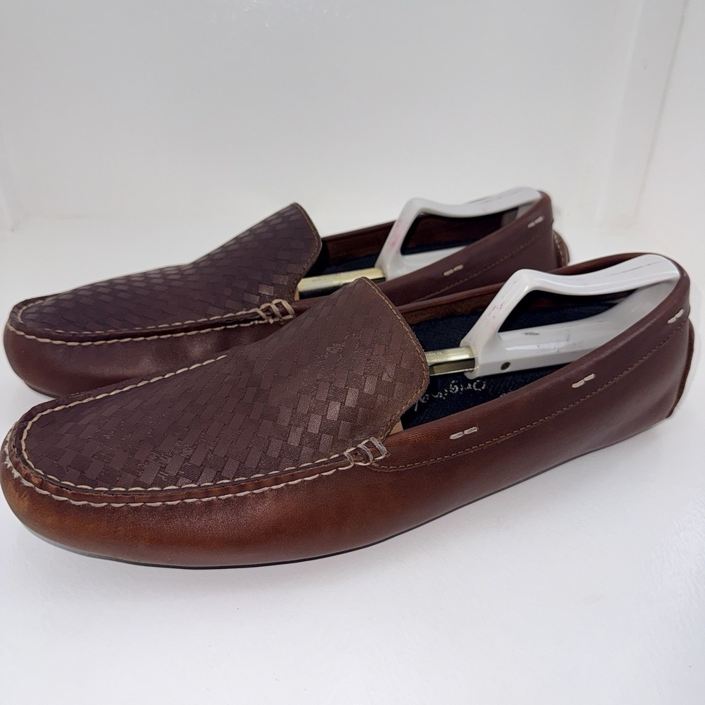 Tommy Bahama Palmerston Mens Size 13 Brown Woven Leather Slip On Driving Loafers